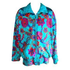 Vintage 1980s Lavon By Cheerful Corp Colorful Zip Up Windbreaker Jacket Women Si